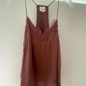Maroon lace silk tank